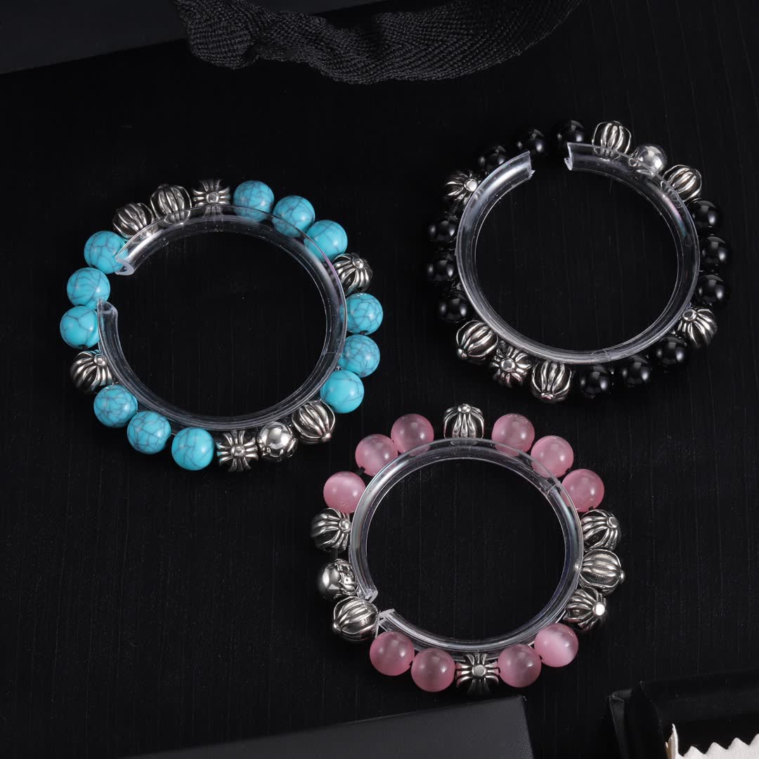 Chrome Hearts Turquoise, Black, and Pink Beaded Stretch Bracelets Set